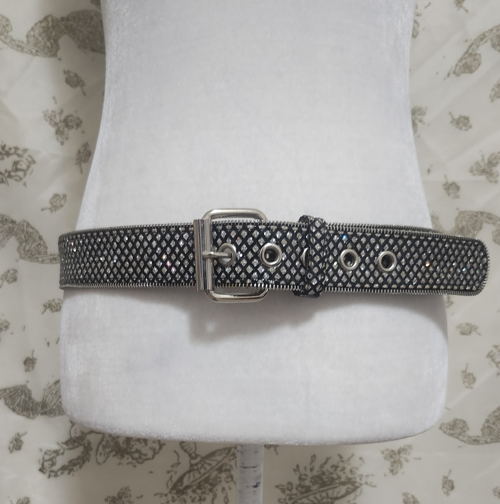 Black and Silver Sparkly Belt L
